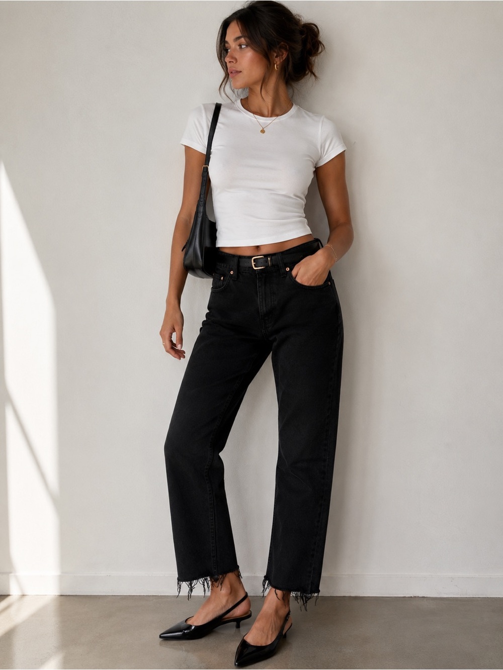 ZARA TRF Black Raw Hem Straight Leg Jeans Denim Size 6